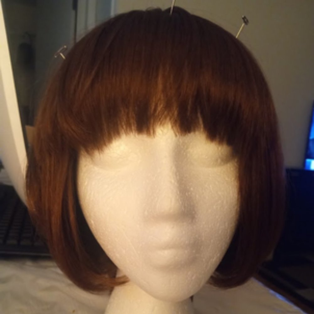 Short Brown Wig Bangs Straight Bob Synthetic